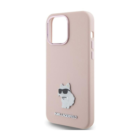 Karl Lagerfeld Silikonový kovový špendlík Choupette - pouzdro pro iPhone 15 Pro Max (růžové)