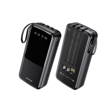 WEKOME WP-10 Pop Digital Series - Power bank 20000 mAh with built-in USB-C / Lightning / Micro USB + USB-A cable (Black)