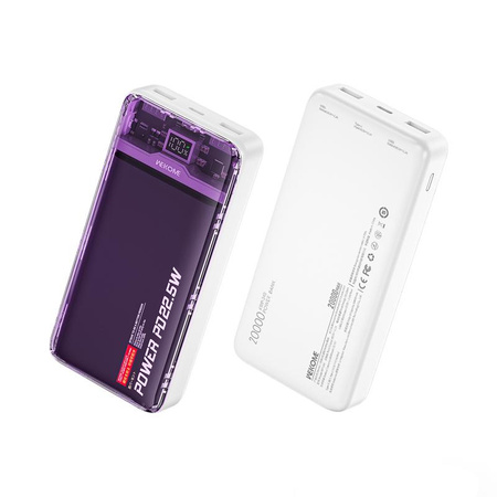 WEKOME WP-351 Vanguard sorozat - Power bank 20000 mAh PD 20W + QC 22.5W (lila / átlátszó)