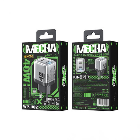 WEKOME WP-U02 Mecha Series - Ładowarka sieciowa 2x USB-C Super Fast Charger GaN 40W (Srebrny)