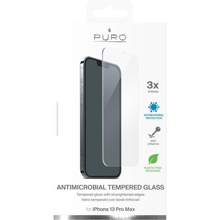 PURO Anti-Bacterial Protective Tempered Glass with antibacterial protection for iPhone 14 Plus / iPhone 13 Pro Max screen