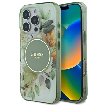Pouzdro Guess IML Flower & Tonal Circle MagSafe - iPhone 16 Pro (zelené)