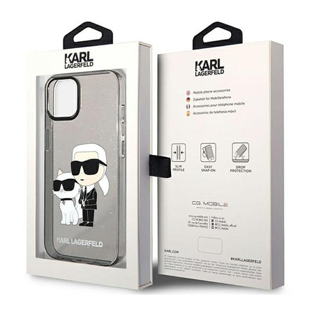 Karl Lagerfeld IML Glitter NFT Karl & Choupette - Coque iPhone 12 / iPhone 12 Pro (noir)