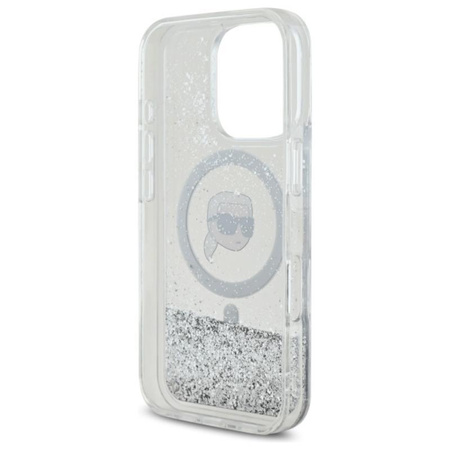 Karl Lagerfeld Liquid Glitter Karl Head MagSafe - Etui iPhone 16 Pro (przezroczysty)