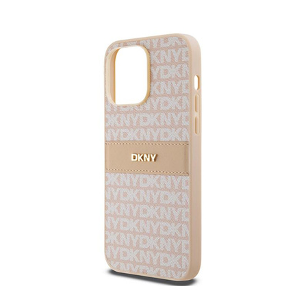 Kožené pouzdro DKNY Mono Stripe & Metal Logo - iPhone 14 Pro (růžové)