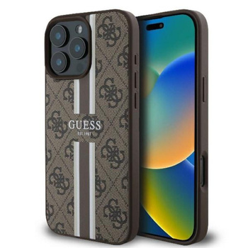 Guess 4G Printed Stripes MagSafe - Hülle für iPhone 16 Pro (braun)