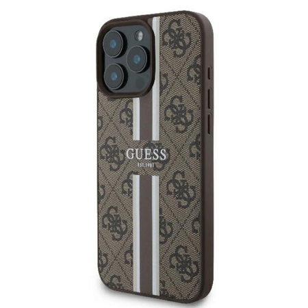 Guess 4G Étui MagSafe à rayures imprimées - iPhone 16 Pro (marron)