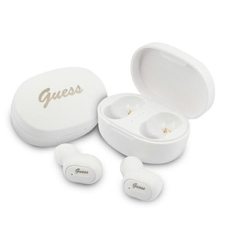 Guess Script Logo - TWS Casque Bluetooth + étui de chargement (blanc)