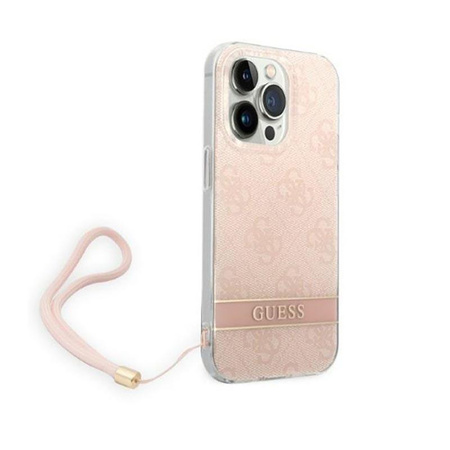 Guess 4G Print Cord - Case with lanyard iPhone 14 Pro (pink)
