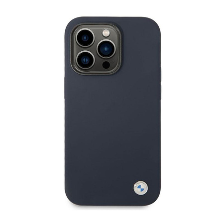 BMW Liquid szilikon tok fém logó MagSafe - iPhone 14 Pro Max tok (sötétkék)