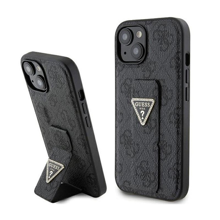 Guess Grip Stand 4G Triangle Strass Logo - Etui iPhone 15 (czarny)