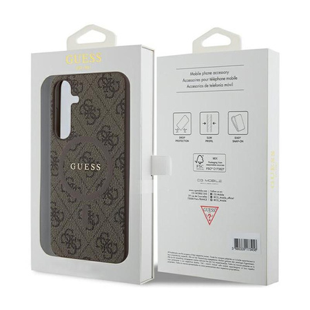 Guess 4G Collection bőr fém logós MagSafe - Samsung Galaxy S24+ tok (barna)