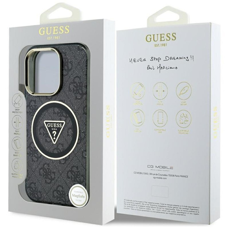 Guess IML Metal Glitter 4G Circle Triangle MagSafe - Case for iPhone 16 Pro (black)