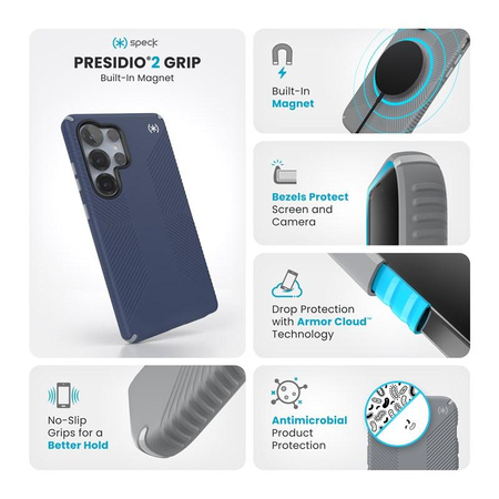 Speck Presidio2 Grip Magnet - Samsung Galaxy S25 Ultra MagSafe Case (Küstenblau/Staubgrau/Weiß)