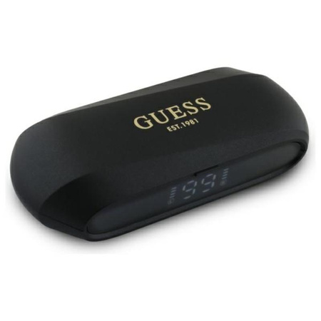 Podlouhlé kovové tištěné logo Guess - sluchátka Bluetooth TWS + nabíjecí pouzdro (černé)