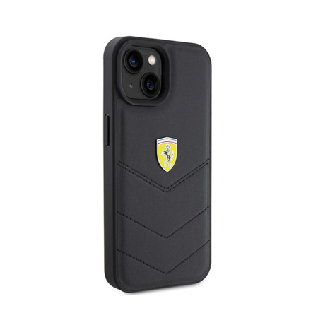 Ferrari Quilted Metal Logo - Hülle für iPhone 15 (Schwarz)
