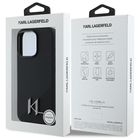 Karl Lagerfeld Silicone Shadow Metal Initial MagSafe - pouzdro pro iPhone 16 Pro (černé)