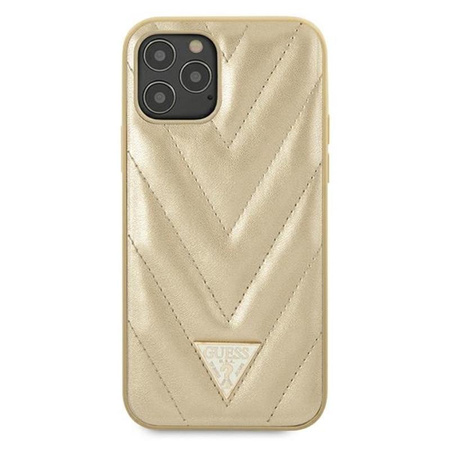 Guess V Quilted - Coque iPhone 12 Pro Max (Or)