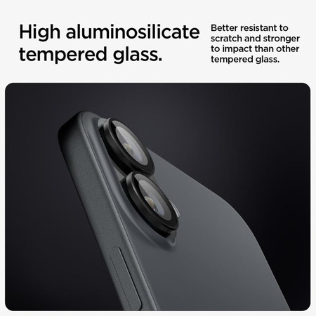 Spigen Optik Pro GLAS.TR EZ Fit Camera Protector 2-Pack - Szkło ochronne na obiektyw do iPhone 16 / 16 Plus (2 szt) (Czarny)