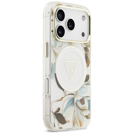 Guess IML Glitter Flowers Triangle MagSafe - Case iPhone 17 Pro Max (white)