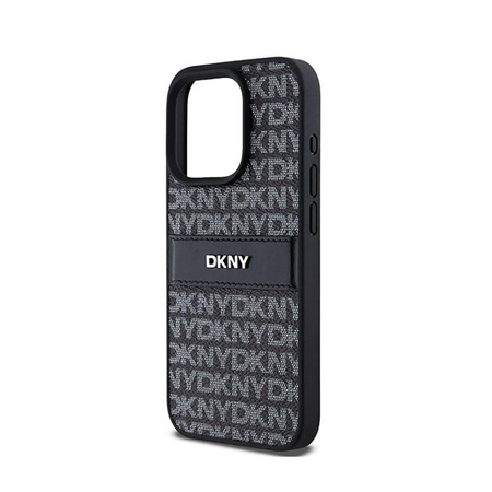 DKNY Leather Mono Stripe & Metal Logo - Coque pour iPhone 15 Pro (noir)