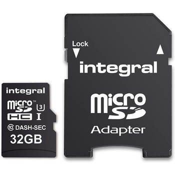 Carte mémoire Integral Dash & Security microSDHC - 32GB C10 UHS-I U3 avec adaptateur
