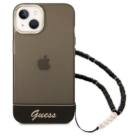Průsvitný perleťový řemínek Guess - pouzdro pro iPhone 14 Plus (černé)