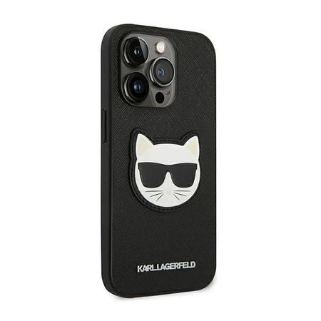 Karl Lagerfeld Saffiano Choupette Head Patch Case - Hülle für iPhone 14 Pro (Schwarz)