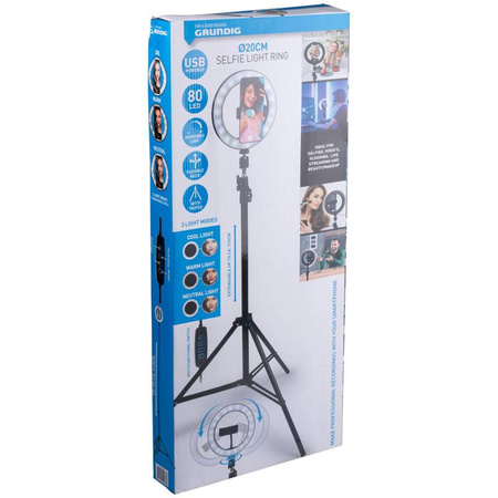 Grundig - LED-Ringlicht mit Stativ für Fotos, Selfie, Make-up