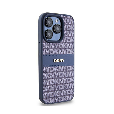 DKNY Leather Mono Stripe & Metal Logo - Coque pour iPhone 15 Pro (bleu)