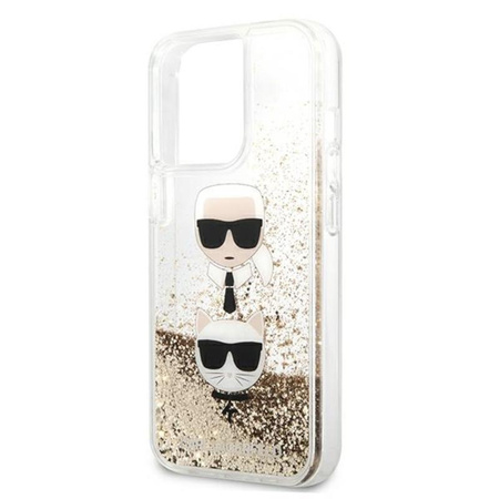 Karl Lagerfeld Liquid Glitter Karl & Choupette Head - Etui iPhone 13 Pro (złoty)