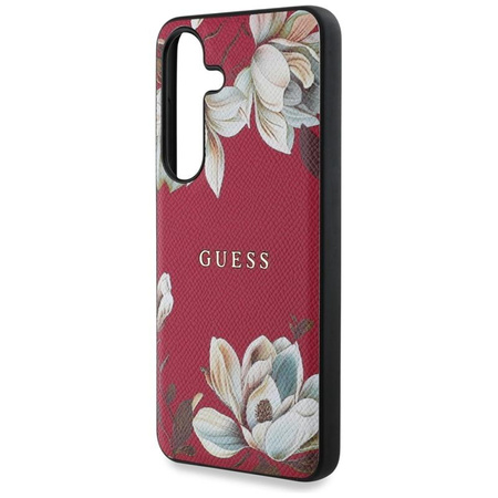 Guess Grained Flower Pattern MagSafe - étui pour Samsung Galaxy S25 (fuchsia)