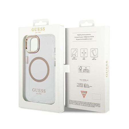 Guess Metal Outline Magsafe - Coque pour iPhone 14 Plus (Transparent / Or)