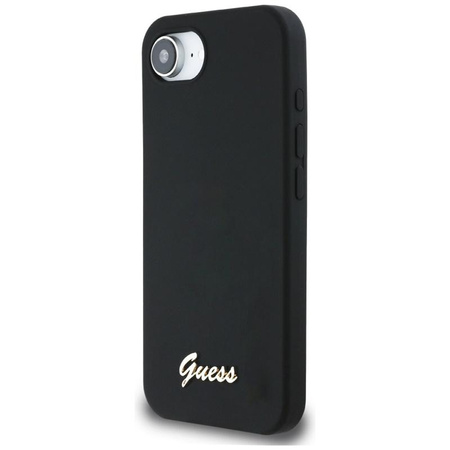Guess Silicone Script Metal Logo MagSafe - pouzdro pro iPhone 16e (černé)