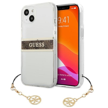 Guess 4G Stripe Brown Charm - pouzdro pro iPhone 13 mini (průhledné)