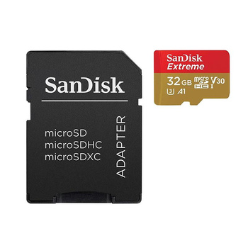 SanDisk Extreme microSDHC - 32 GB-os memóriakártya A1 V30 UHS-I U3 100/60 MB/s adapterrel