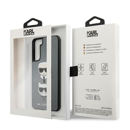 Karl Lagerfeld Saffiano Karl & Choupette Heads - Etui Samsung Galaxy S21 (argent)