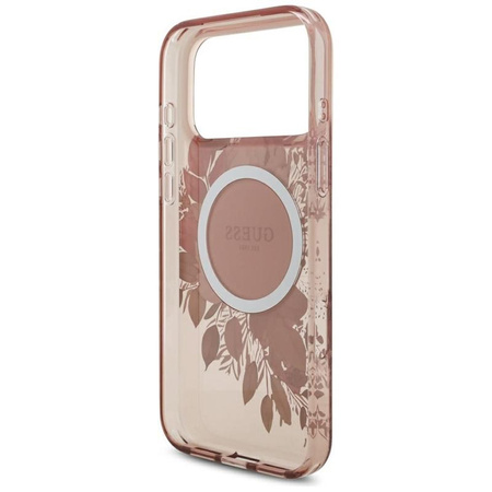 Guess IML Flowers Electro Pearl Strap MagSafe - Case iPhone 17 Pro Max (pink)