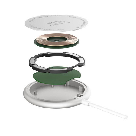 Crong MagSpot Drahtloses Ladegerät - MagSafe 15W Aluminium Induktives Ladegerät (Silber Weiß)