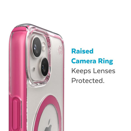Speck Presidio Perfect-Clear mit Impact Geometry + MagSafe - iPhone 14 / iPhone 13 Hülle mit MICROBAN Beschichtung (Klar / Digital Pink)