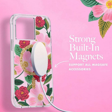 Rifle Paper Clear MagSafe - iPhone 14 Hülle in Gold verziert (Rose Garden)