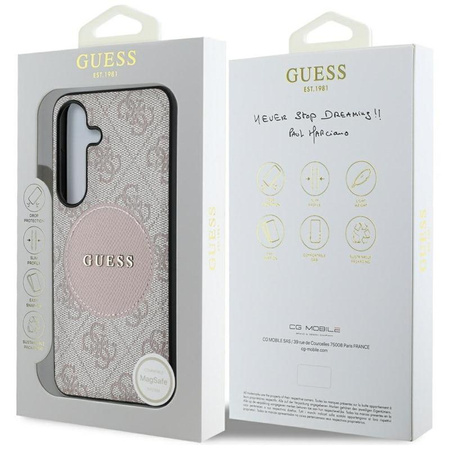 Guess 4G Round Patch Classic Logo MagSafe - pouzdro pro Samsung Galaxy S25 (růžové)