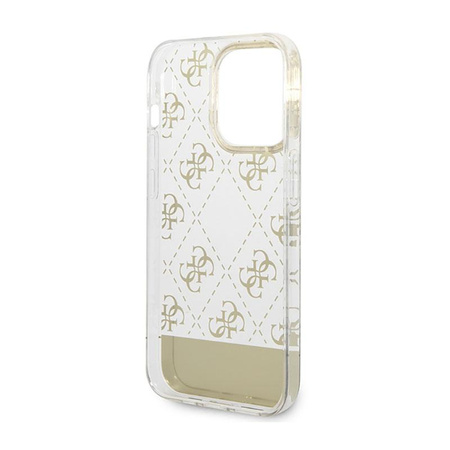 Guess 4G Stripe Script Logo Galvanizovaný vzor - pouzdro pro iPhone 14 Pro (zlaté)