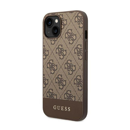 Guess 4G Bottom Stripe Metal Logo Collection - pouzdro pro iPhone 14 (hnědé)