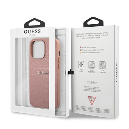 Guess Saffiano Mteal Logo Stripes - Case for iPhone 13 Pro Max (Pink)