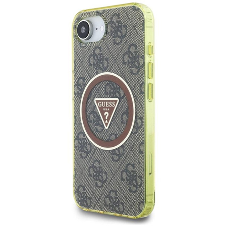 Guess IML Metal Glitter 4G Circle Triangle MagSafe - étui pour iPhone 16e (marron)