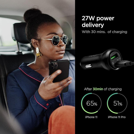 Spigen Steadiboost F31QC - USB-C 27W PD & USB-A 18W QC3.0 Car Charger (Black)