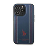 US Polo Assn Leather Stitch - Étui pour iPhone 14 Pro (bleu marine)