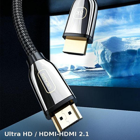 USAMS US-SJ497 - HDMI - HDMI 2.1 2m Kabel mit 8K 60 Hz / 4K 120 Hz Unterstützung (schwarz)