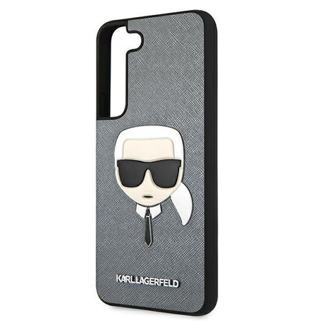 Karl Lagerfeld Saffiano Ikonik Karl`s Head - pouzdro pro Samsung Galaxy S22+ (stříbrné)